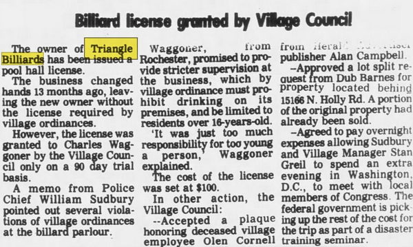 Triangle Billiards - Mar 13 1986 License Granted (newer photo)